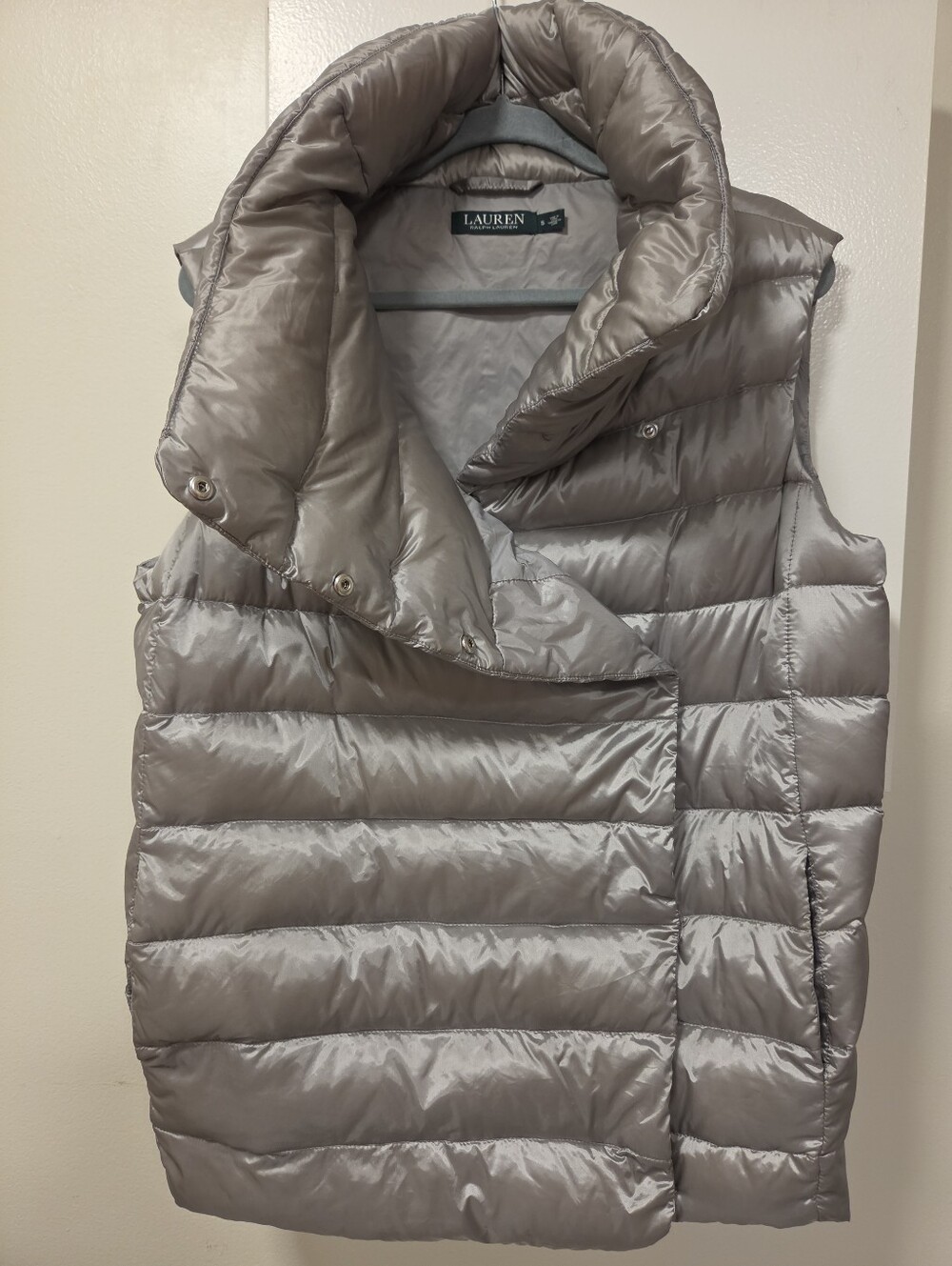 Lauren Ralph Lauren Down Puffer Vest Silver Grey Double Breasted Small - Picture 3 of 11